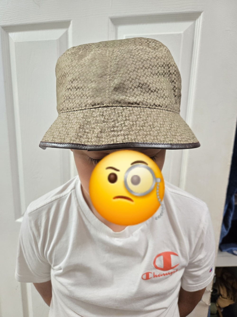Coach Beige Signature Bucket Hat with Brown Trim